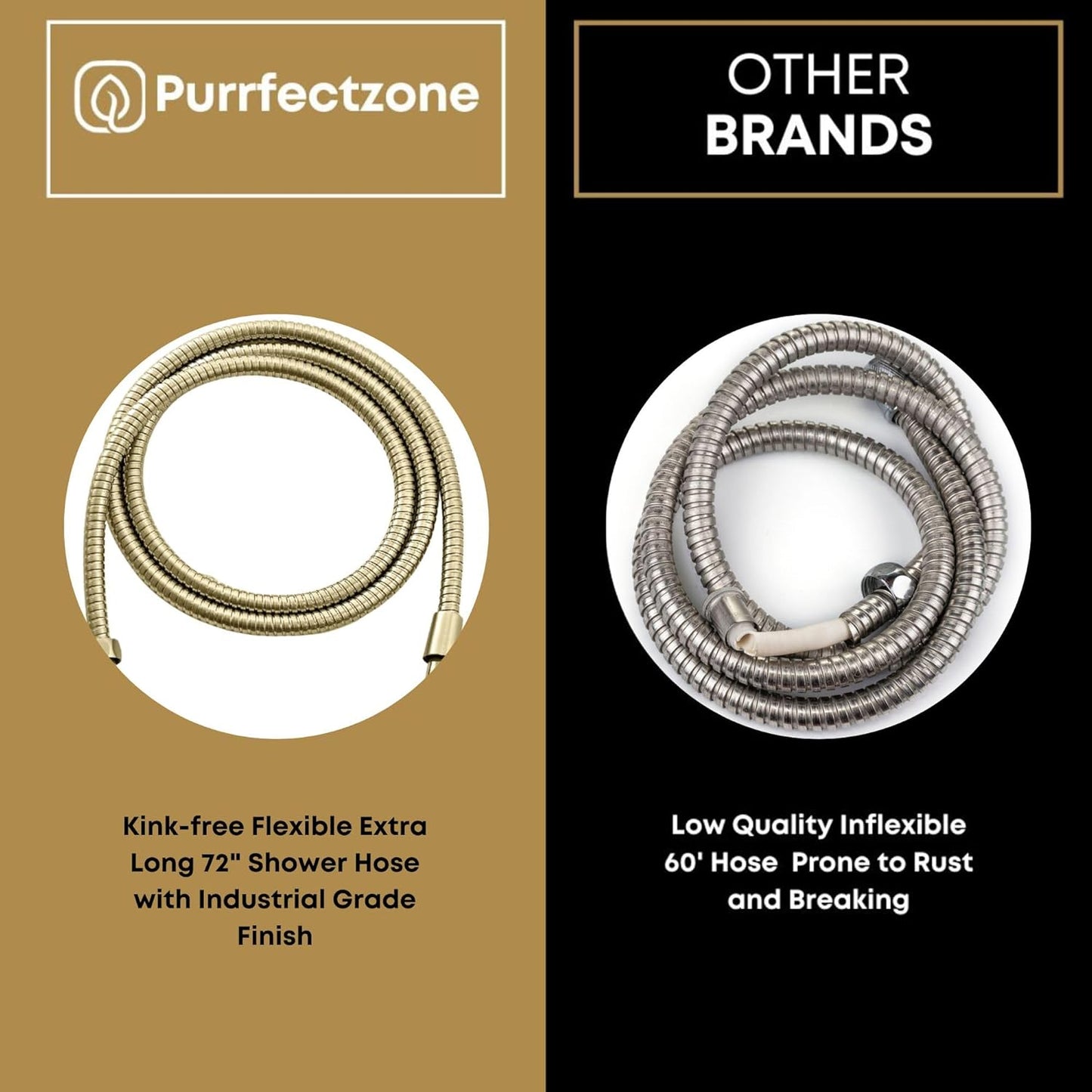Universal 72" Extra Long Shower Replacement Hose, Leak Proof Stainless Steel Shower Hose, Kink-Free Anti-Twisting Design, Brushed Gold