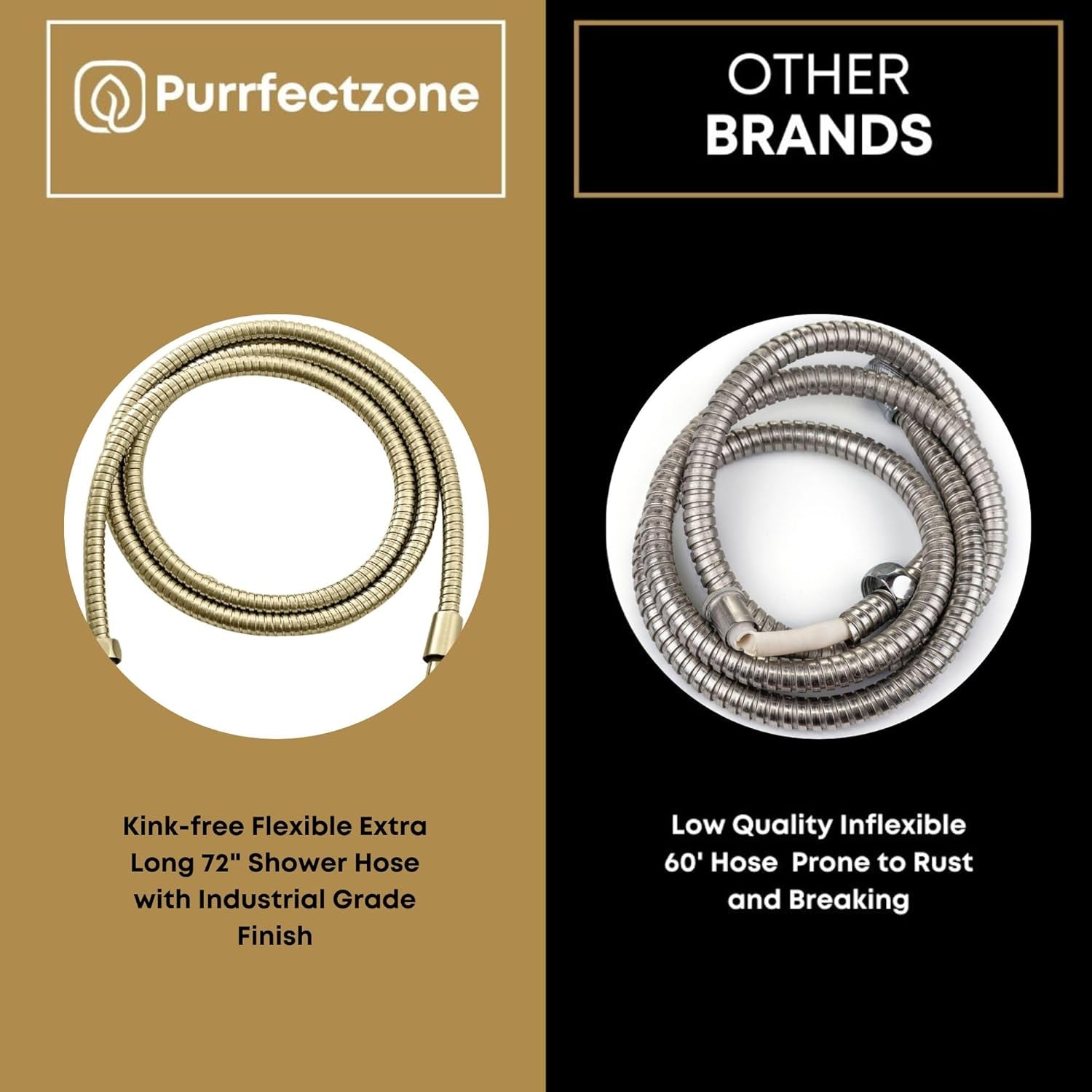 Universal 72" Extra Long Shower Replacement Hose, Leak Proof Stainless Steel Shower Hose, Kink-Free Anti-Twisting Design, Brushed Gold