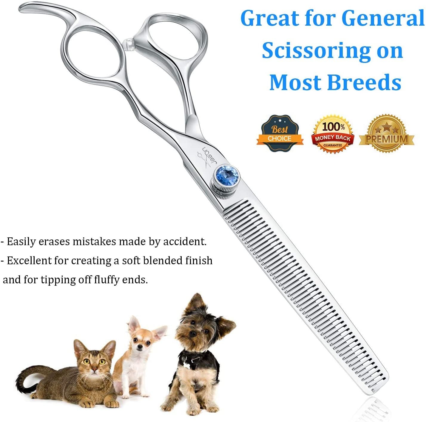 7" 50 Teeth Thinning Dog Grooming Blending Scissor, Ergonomic Pet Grooming Thinner Blender Shears Cat Trimming Texturizing Kit with Offset Handle and a Jewelled Screw 30% Thinning Rate Christmas