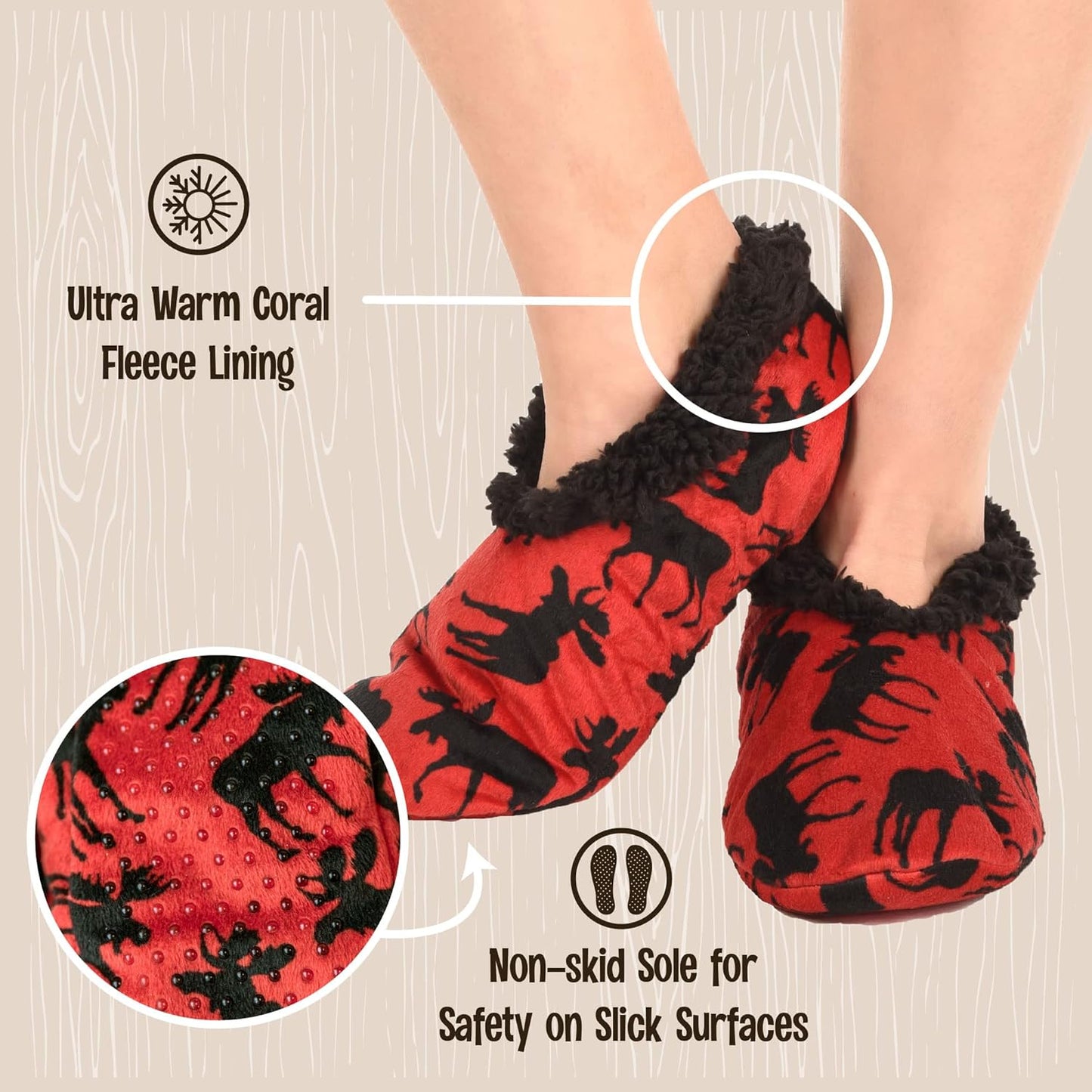 Fuzzy Feet Slipper Socks for Women, Cute Fleece-Lined House Slippers, Non-Skid Slipper Socks
