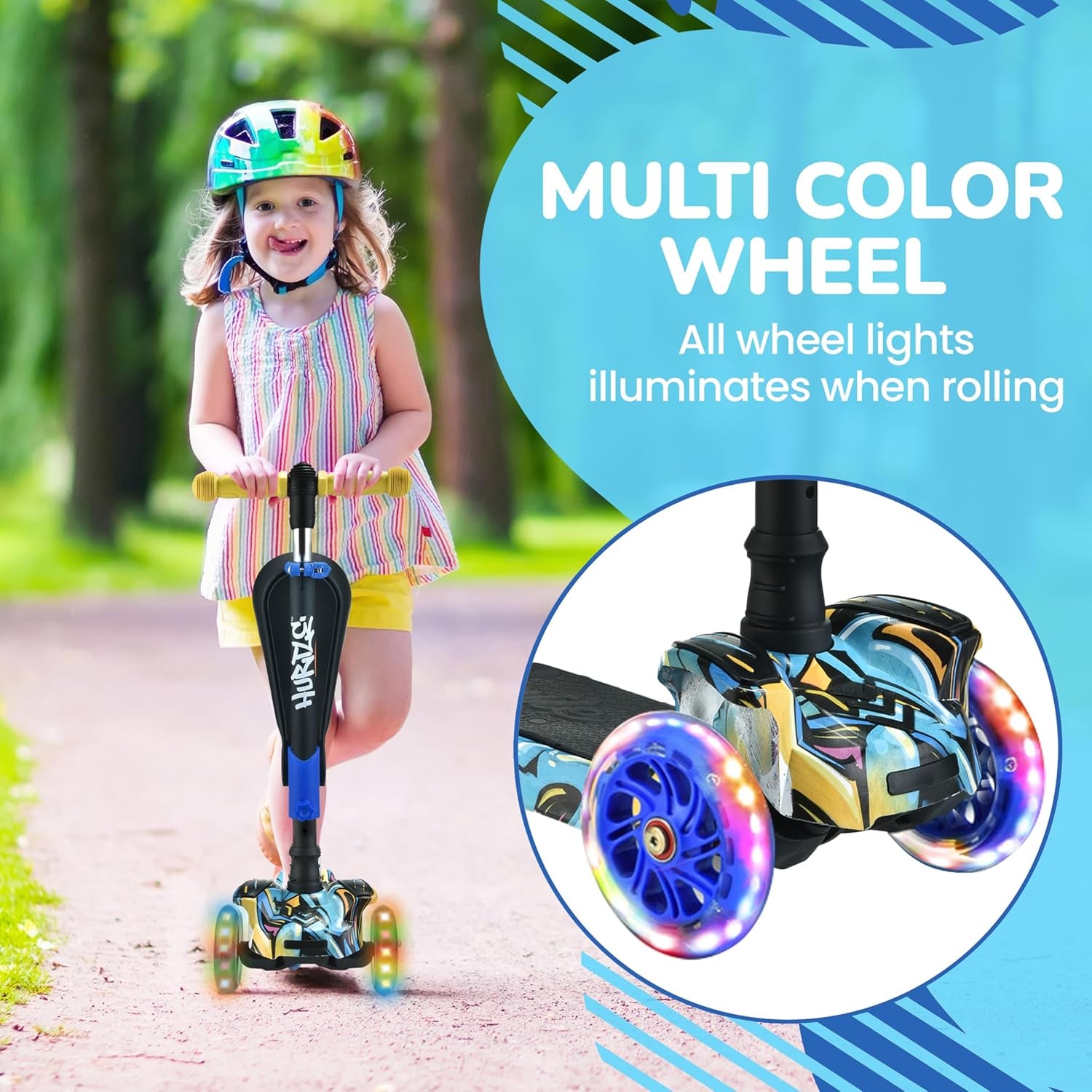 3-Wheeled Scooter for Kids - Wheel LED Lights, Adjustable Lean-To-Steer Handlebar, and Foldable Seat - Sit or Stand Ride with Brake for Boys and Girls Ages 1-14 Years Old