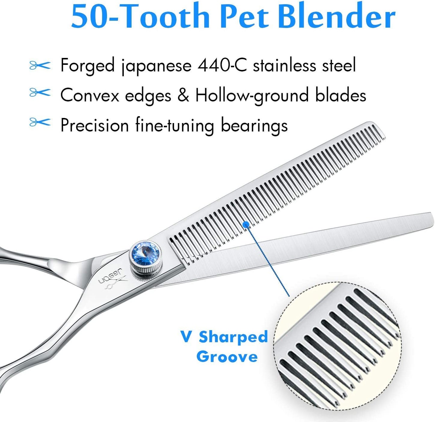 7" 50 Teeth Thinning Dog Grooming Blending Scissor, Ergonomic Pet Grooming Thinner Blender Shears Cat Trimming Texturizing Kit with Offset Handle and a Jewelled Screw 30% Thinning Rate Christmas