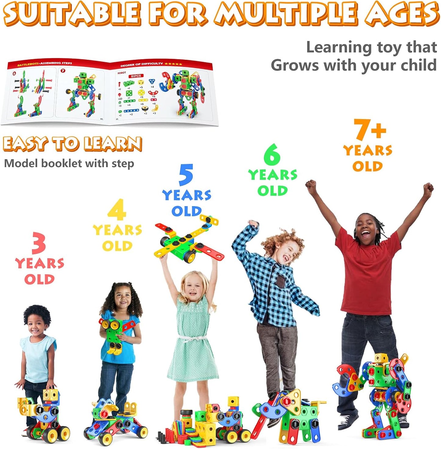 STEM Toys Building Blocks - 116 PCS Educational Construction Tiles Set Engineering Kit Learning Resources Christmas Birthday Gift for Toddlers Kids Ages 3 4 5 6 7 8 9 10 Year Old Boys Girls