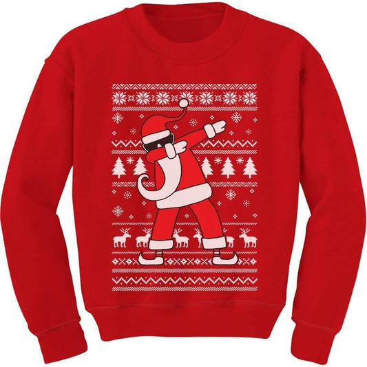 Dabbing Santa Kids Christmas Sweatshirt - Funny Ugly Holiday Sweater Style Pullover for Boys & Youth