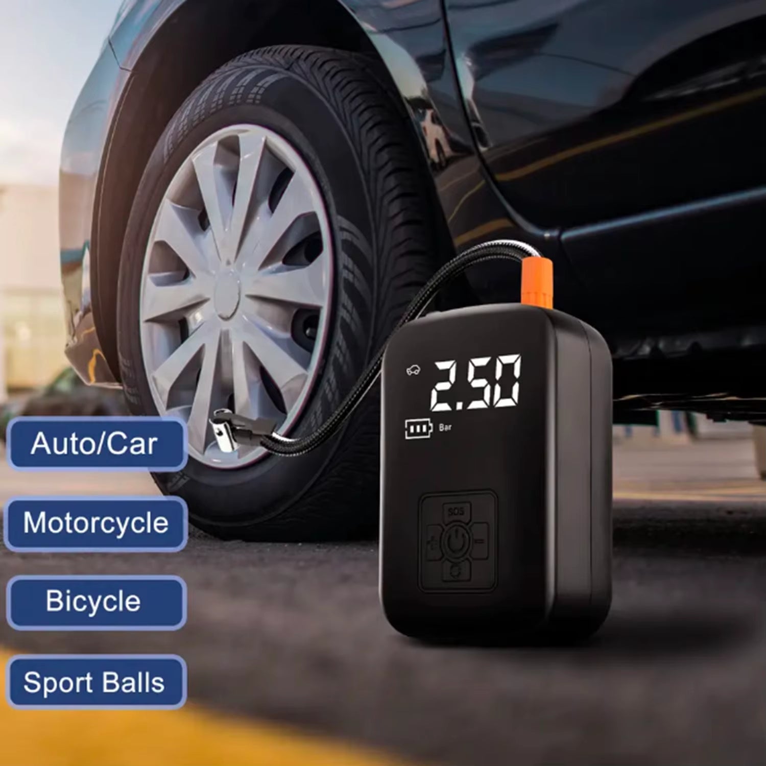 Wireless Portable Car Air Pump Digital Display Multi-Function Tire Basketball Bicycle Emergency Inflator Pump for Travel Camping