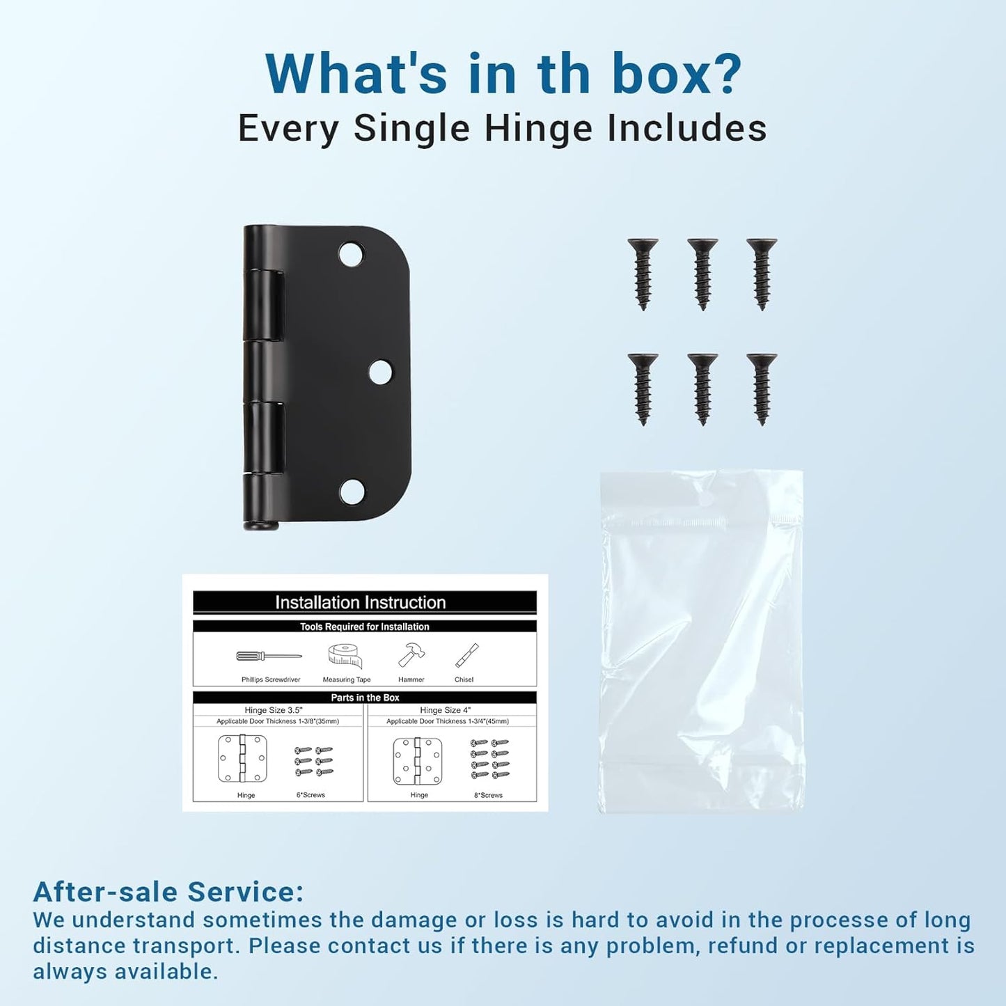 42 Pack Black Door Hinges, 3.5" X 3.5" Square W 5/8" Radius Corner Interior Door Hinges with Black Finish