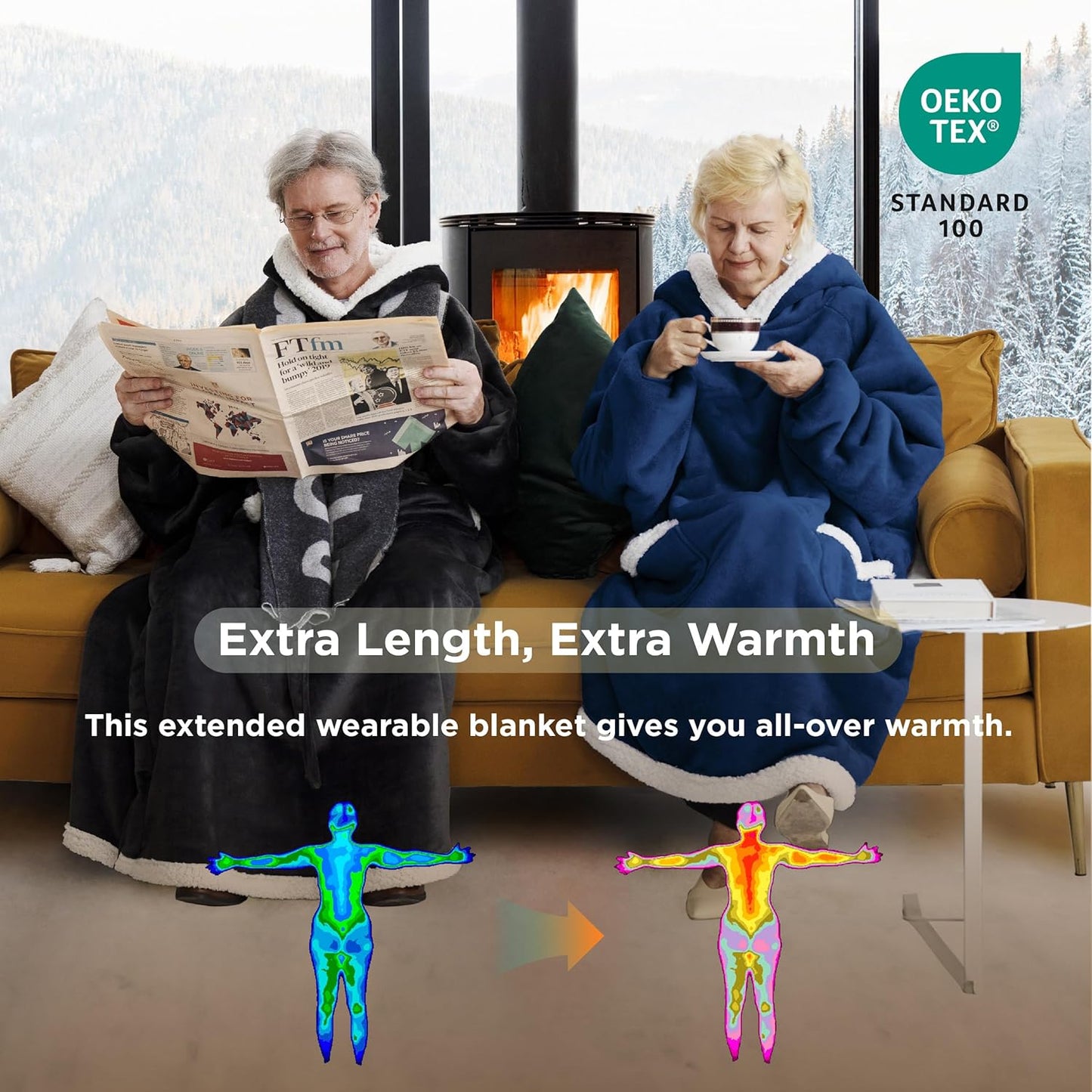 Wearable Blanket Hoodie, Long Hooded Blanket Sweatshirt as Birthday Gifts for Women, Cozy Sherpa Hoodie for Adult, Standard, Black