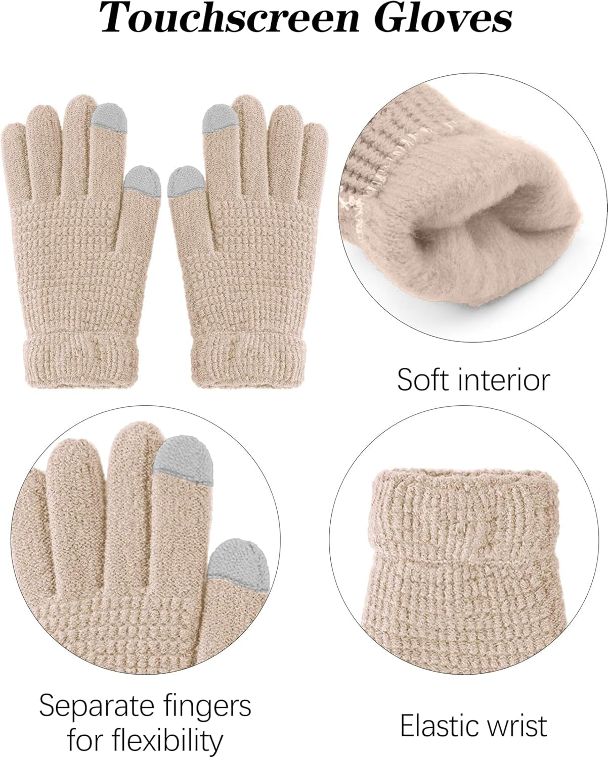 Winter Warm Knitted Scarf Beanie Hat and Gloves Set Men & Women'S Soft Stretch Hat Scarf and Mitten Set