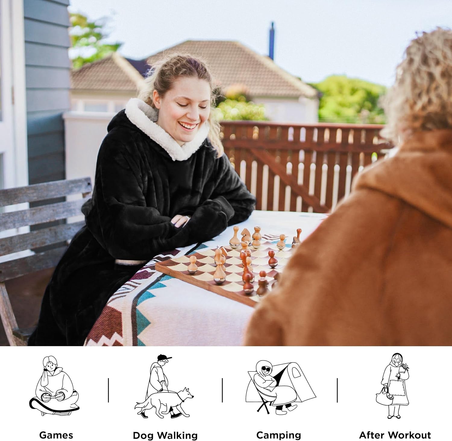 Wearable Blanket Hoodie, Long Hooded Blanket Sweatshirt as Birthday Gifts for Women, Cozy Sherpa Hoodie for Adult, Standard, Black