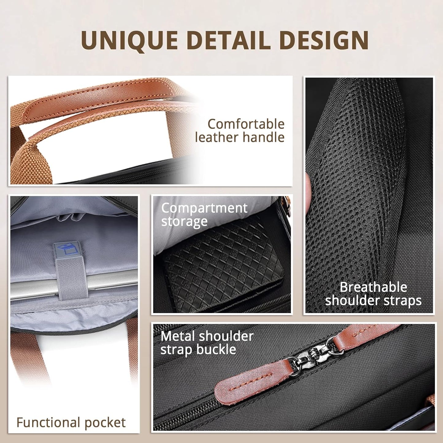 3 in 1 Laptop Bag for Men, 17.3 Inch Work Bags for Men, Laptop Backpack, Briefcases, Messenger Bag, Computer Bags for Laptops for Men Women, Black