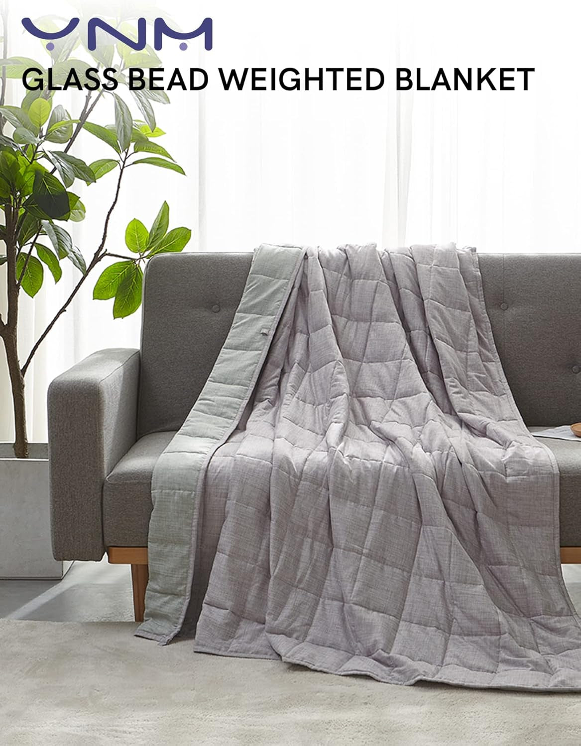 Weighted Blanket — Linen/Cotton Blend Fabric with Premium Glass Beads (Purple/Grey Reversible, 80''X87'' 15Lbs), Two Persons(70~140Lb) Sharing Use on Queen/King Bed | a Duvet Included …