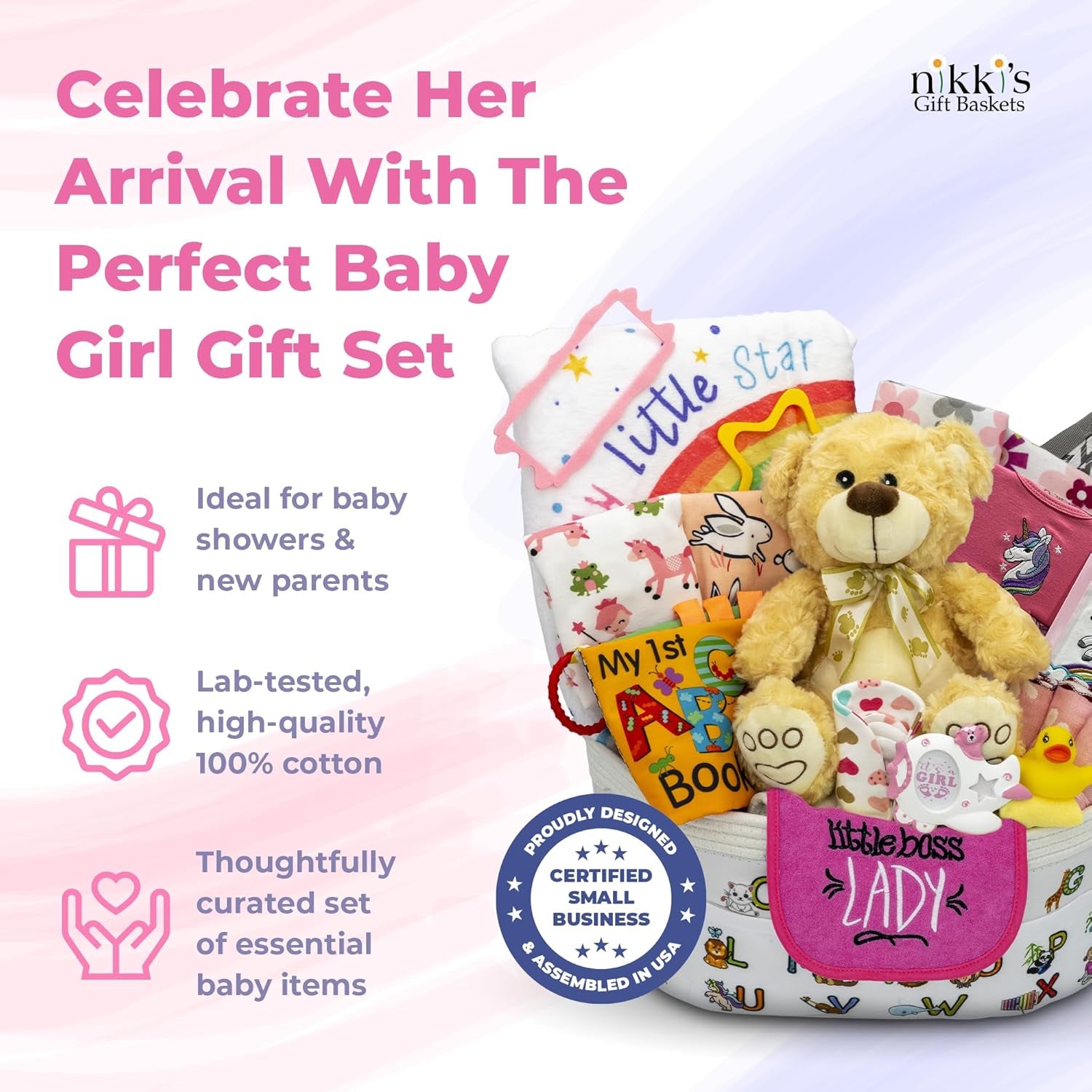 Bundle of Joy Deluxe New Baby Girl Gift Set | Baby Essentials for Expecting Moms & Parents | 25-Piece Newborn Gift Basket Hamper Layette Set for Gender Reveal | Pink -